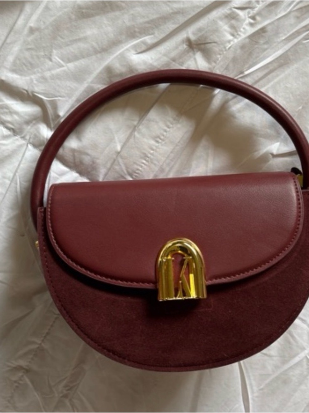 Aimee Kestenberg Burgundy Half-Moon Top-Handle Bag with Gold Hardware